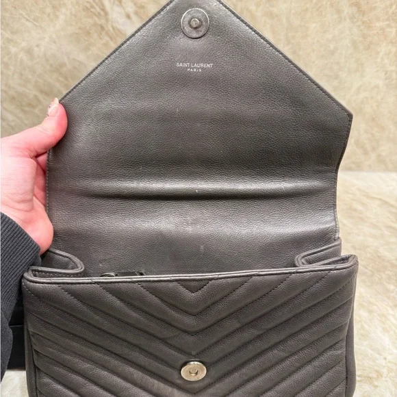 Saint Laurent Metallic Gray Quilted Shoulder Bag - Picture 3 of 9